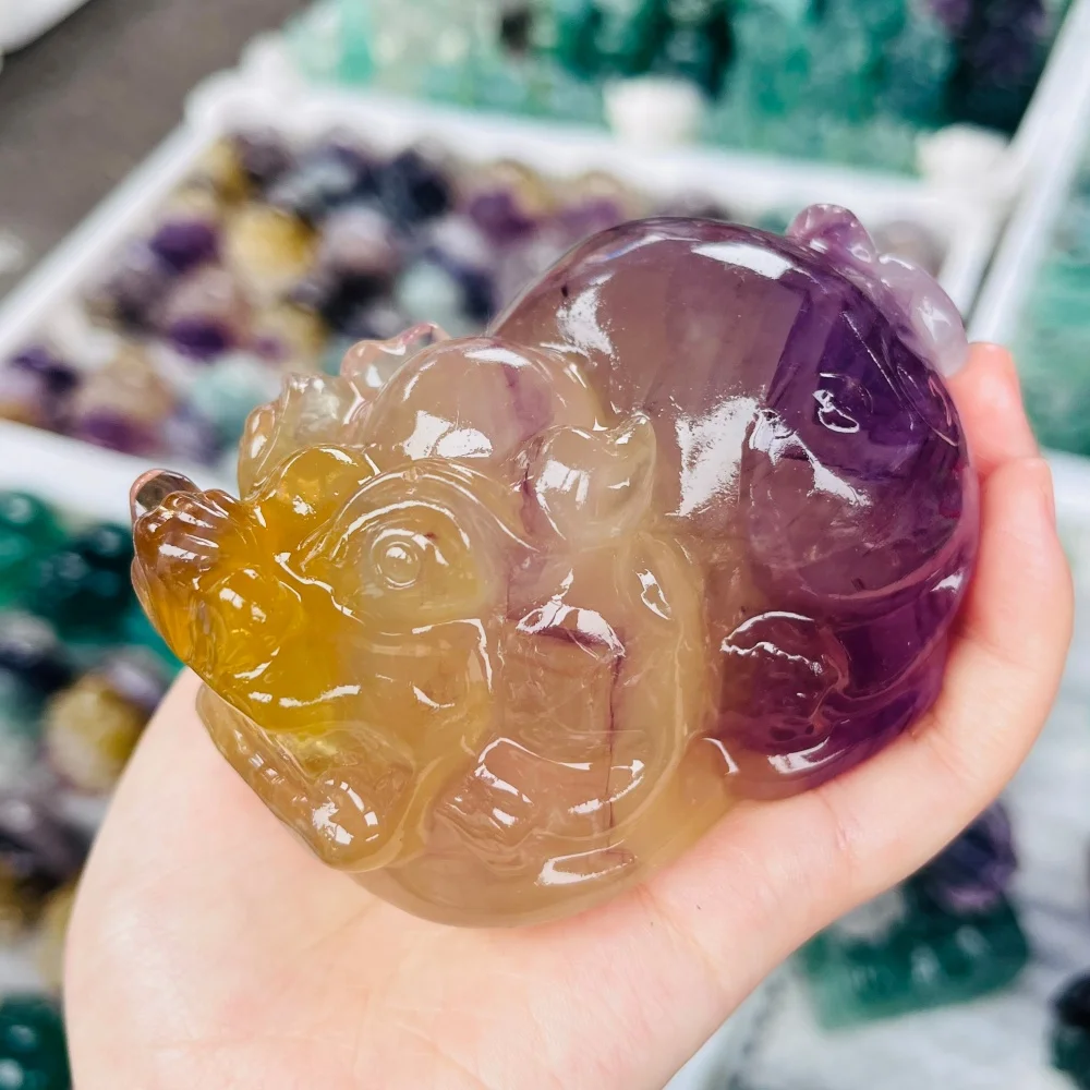 Natural Colored Fluorite Pixiu Carving Crystal Healing Animals Figurines Home Decorations DIY Holiday Gift 1pcs view 6