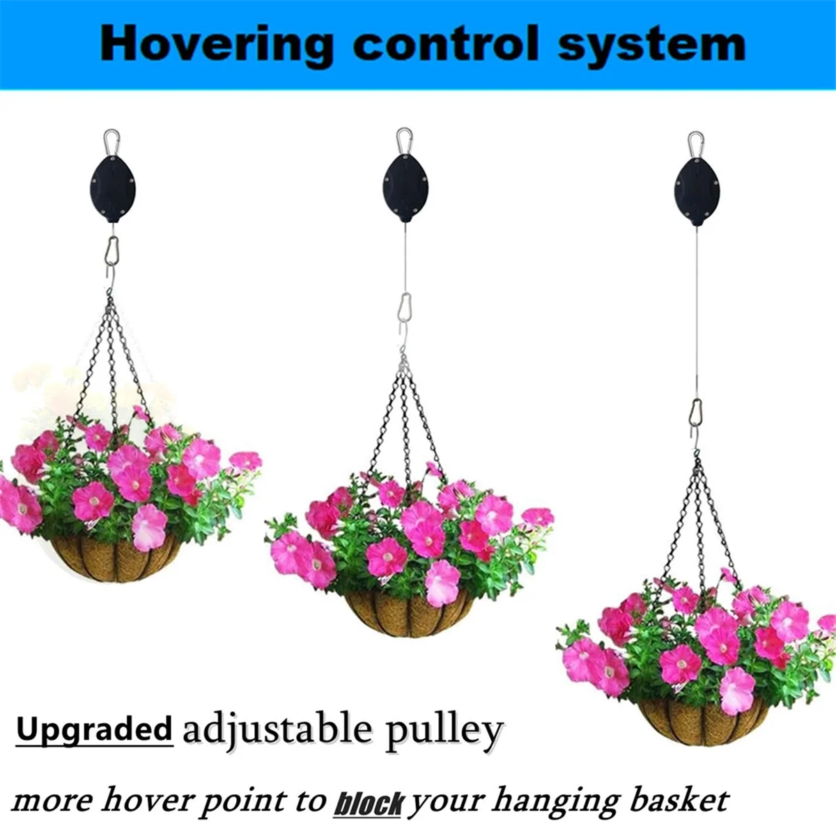 2Pcs Heavy Duty Retractable Plant Hanger Adjustable Plant Pulley Hook for Garden Flower Baskets and Bird Feeders