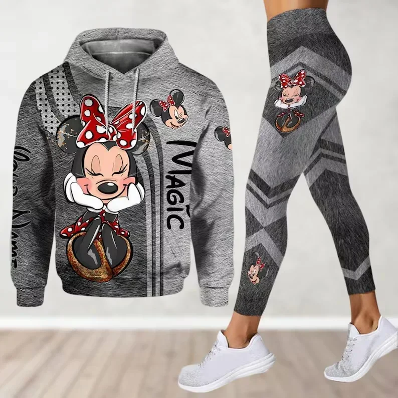 

Yoga Hoodie Leggings Mickey Mouse Hoodie Women's Clothes Set Yoga Sweatpants Cartoon Disney Minnie Female Fashion Tracksuit