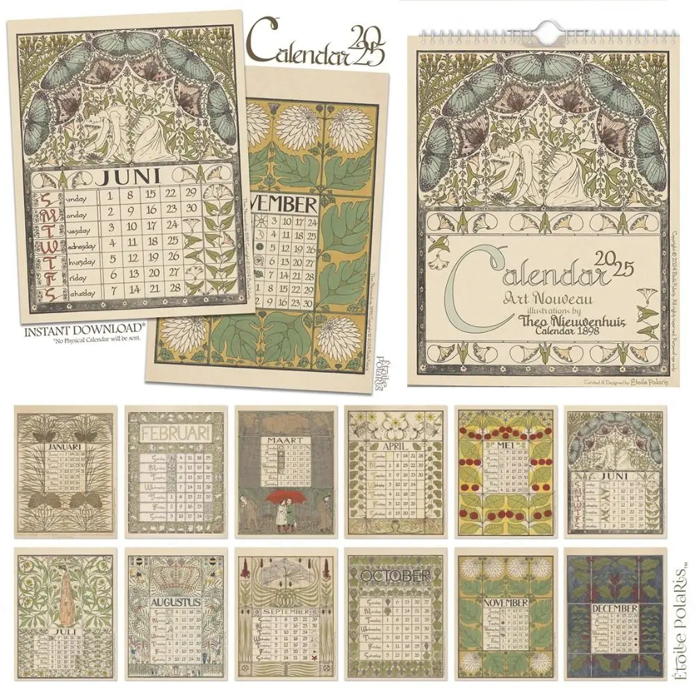 Retro Art Nouveau 2025 Calendar Office School Supplies Simple Wall Decorations Knickknacks Schedule Planner