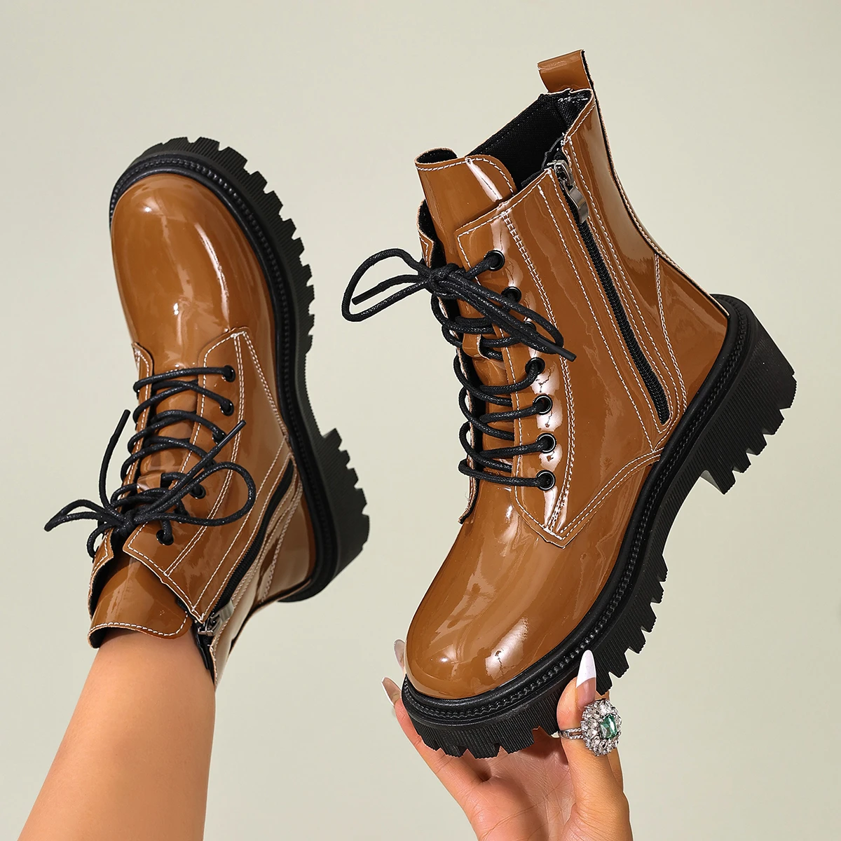 Elegante, sexy Winterstiefeletten mit quadratischer Schnittform, dicker Sohle, lässig, modisch, Bestseller, neu, bequem, große Größen, Damenstiefel – Detail 8
