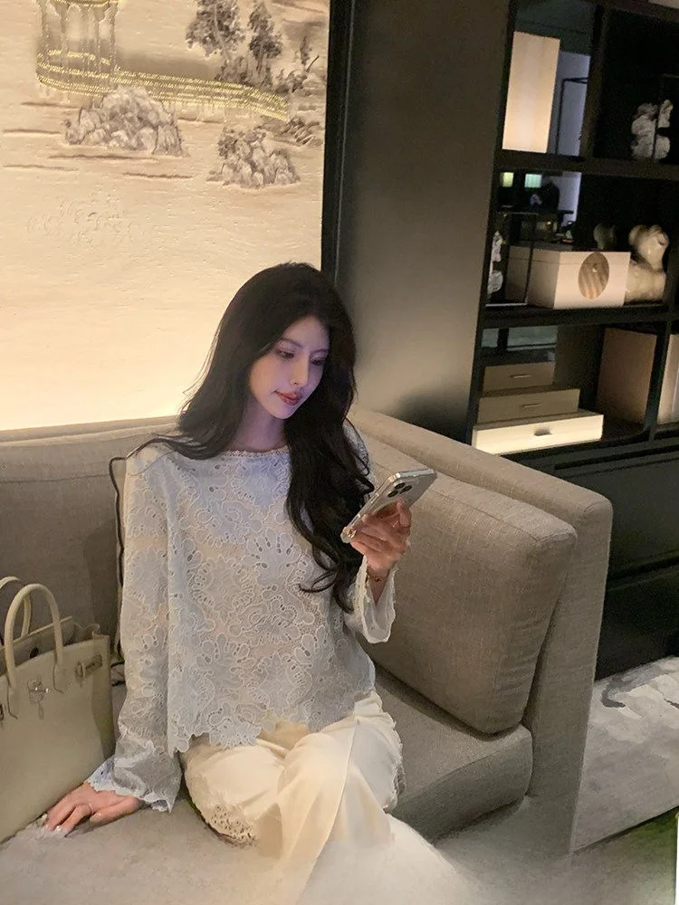 

Embroidered Lace Shirt for Women Heavy Work Milan Weekend Design Sensation Elegant Rich Girl Top New Model
