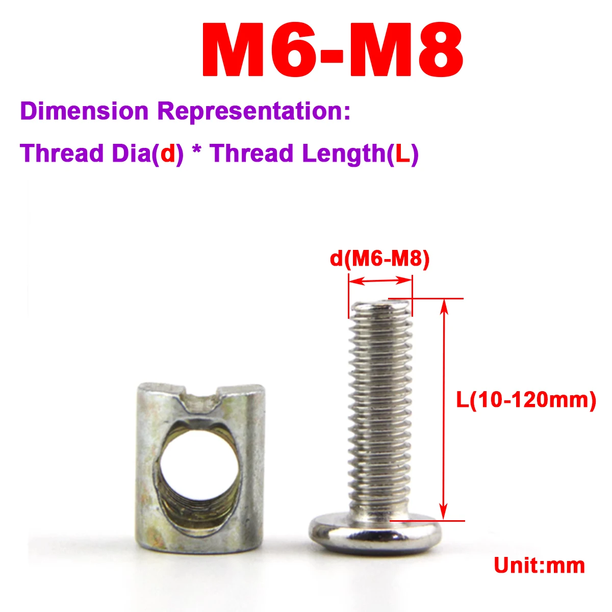 

Nickel Plated Large Flat Head Cross Furniture Baby Crib Screw Accessories Horizontal Hole Nut Bed Connection Locking Wire M6M8