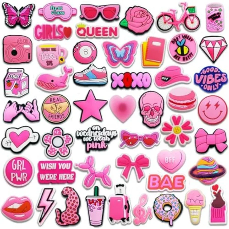 

50 шт. розовые подвески для обуви для девочек-подростков, эстетические подвески для украшения обуви из ПВХ