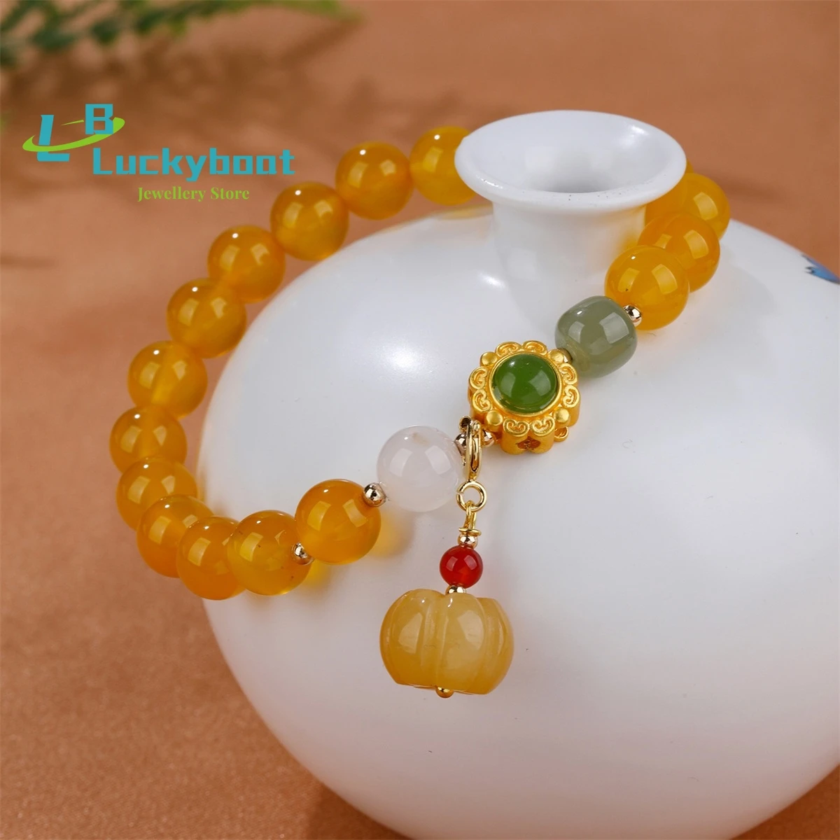 Natural Yellow Agate Bracelet Wholesale Copper Accessories Gold Silk Jade Guazhu Pendant  Hand Carving Jewellery Great Gift