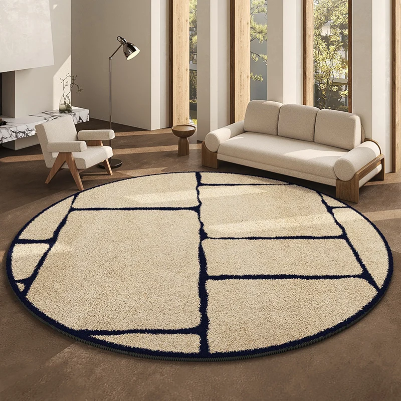 

Round Geometric Living Room Carpet Modern Minimalist Bedroom Non Slip Carpets Highend Japanese Sofa Coffee Table Fluffy Soft Rug