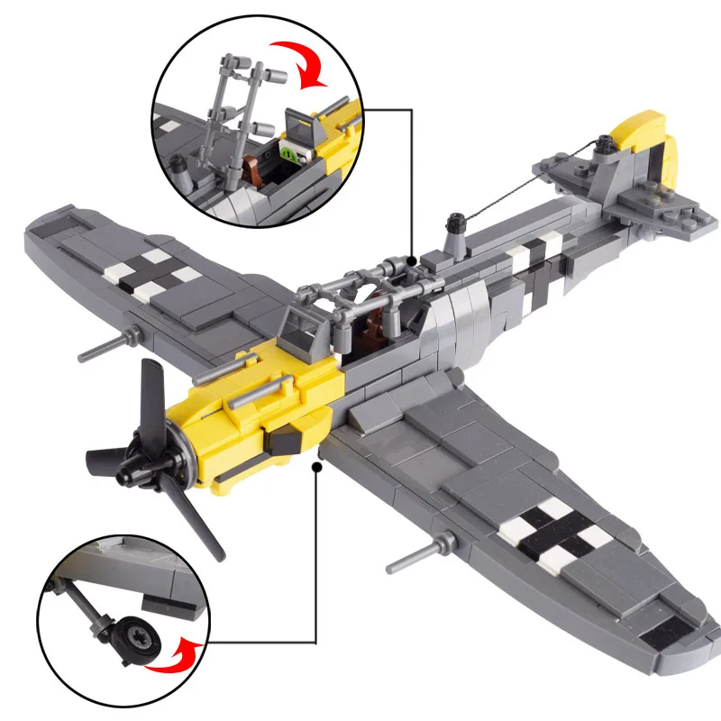 World War II German BF109 US P-51 Fighter Model Military Soldier Weapon Jets Gunship Technique Building blocks Toy Gift