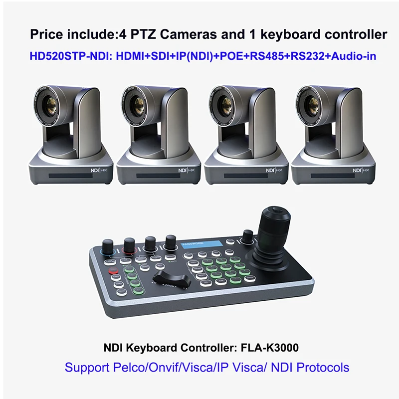 

HD Video Conference Camera 20x Optical Zoom NDI POE SDI PTZ Broadcast Live Streaming with IP 4D Joystick Controller