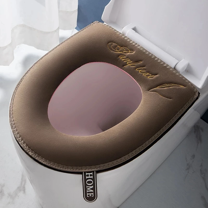 Plush Toilet Seat Cover with Handle, Soft Seat Pad, Toilet Seat Cover, Household, Winter, Zipper, Accessories