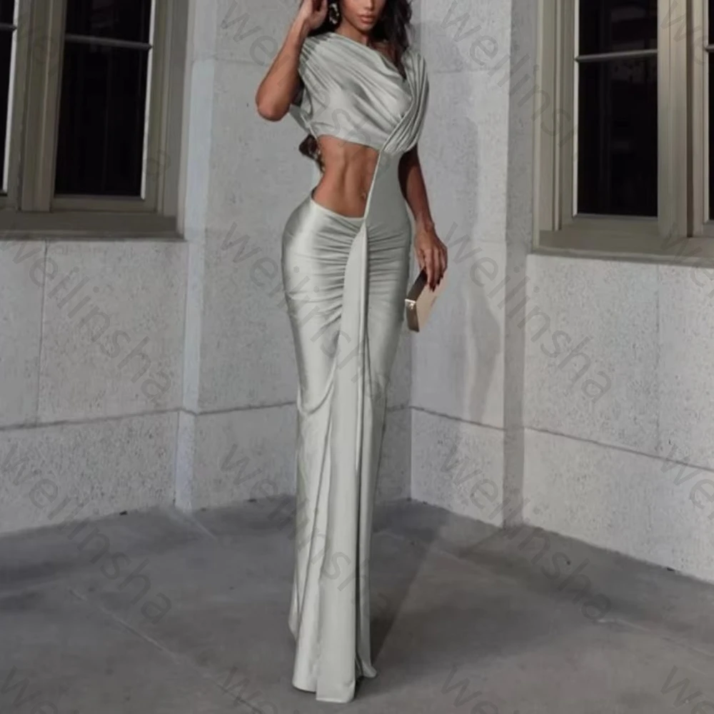 Sexy Unregelmäßige Aushöhlen Abendkleider Elegante Kurzen Ärmeln Falten Promi Kleid Hohe Qualität Prom Party Kleider Angepasst