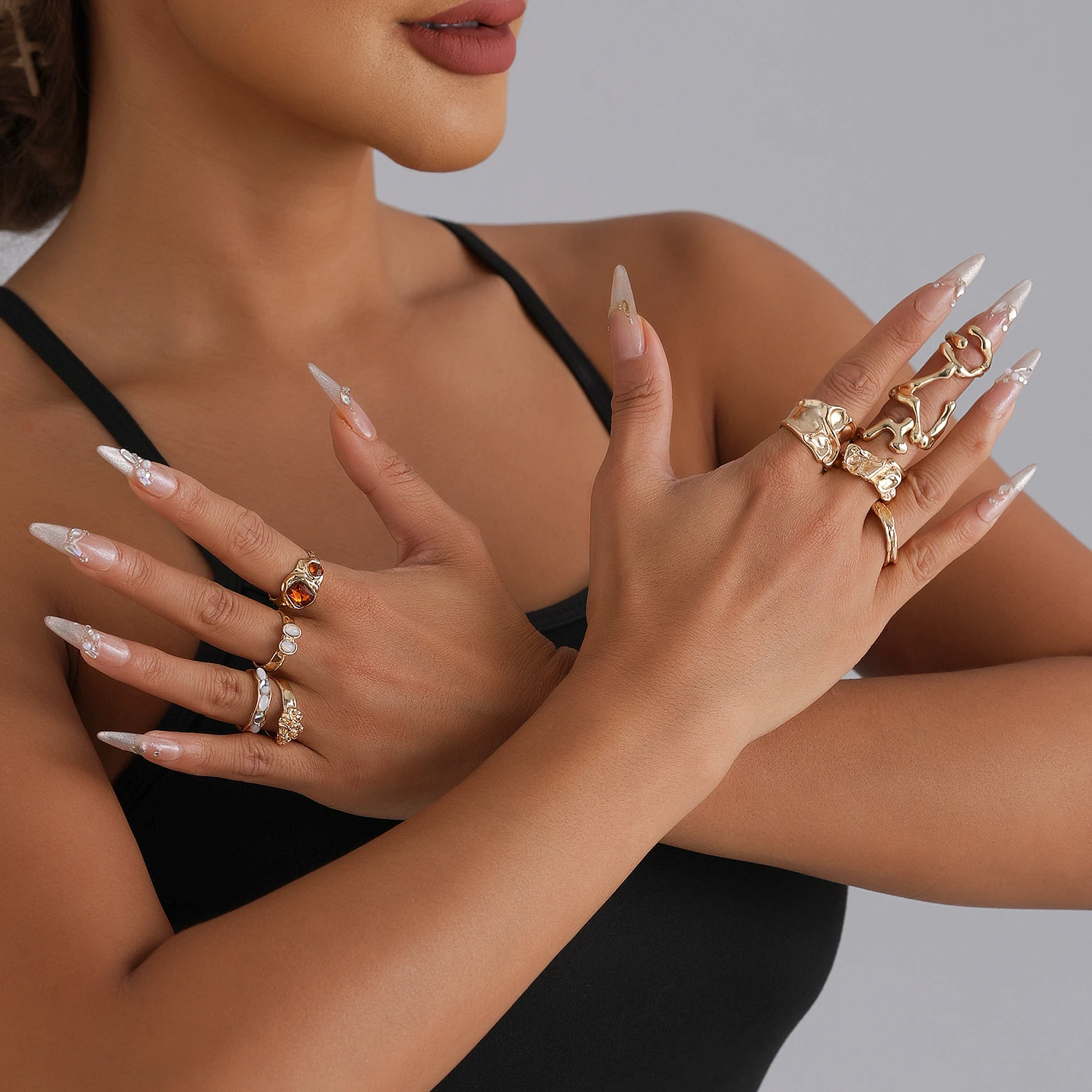 WAKA Conjunto de anillos irregulares de moda para mujer, formas geométricas únicas, joyería de moda para uso diario, accesorio de fiesta y estilo callejero
