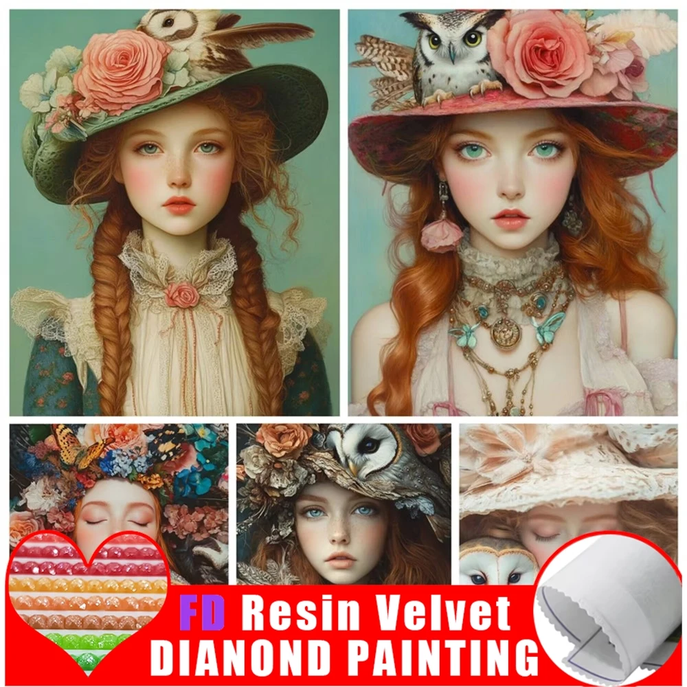 

FD Resin Diy 5d Diamond Painting Owl And Woman Full Mosaic Embroidery Animals Picture Jewelry Cross Stitch Kits Wall Decor