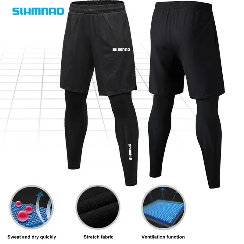 Pantalones de ciclismo SHMANO de secado rápido para hombre, al aire libre para correr y pantalones de entrenamiento Fitness, ajustados, elásticos, transpirables