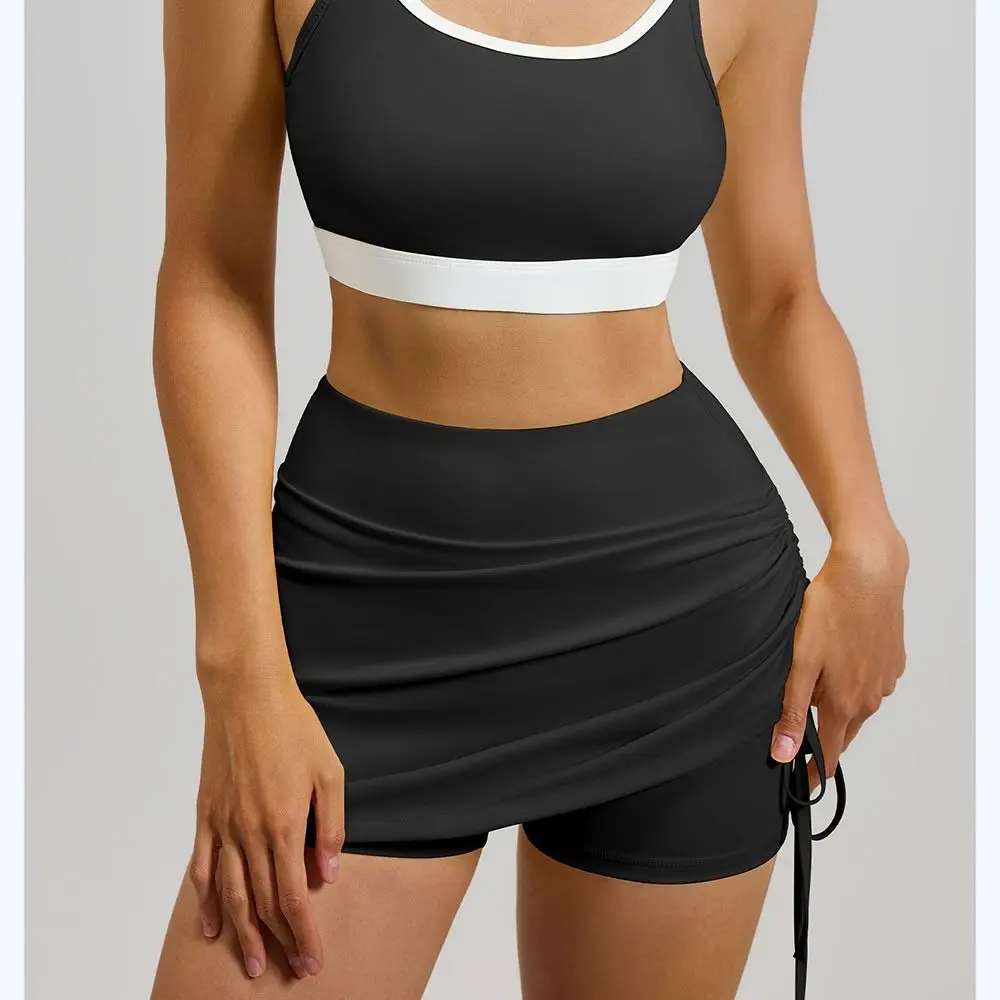 Tennisrock mit Hoher Taille, Sportlicher Kurzrock, Einfarbig mit Seitlichem Kordelzug, Yoga-Shorts, Lässige Freizeit-Laufshorts, Golf-Hose – Detail 2