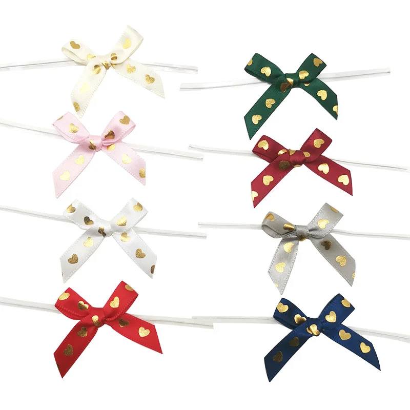 50pcs/pack 45mm Gold Heart Mixed Bows For Valentine\'s Day Decoration Gift Packaging Handmade DIY Making Clothing Accessories