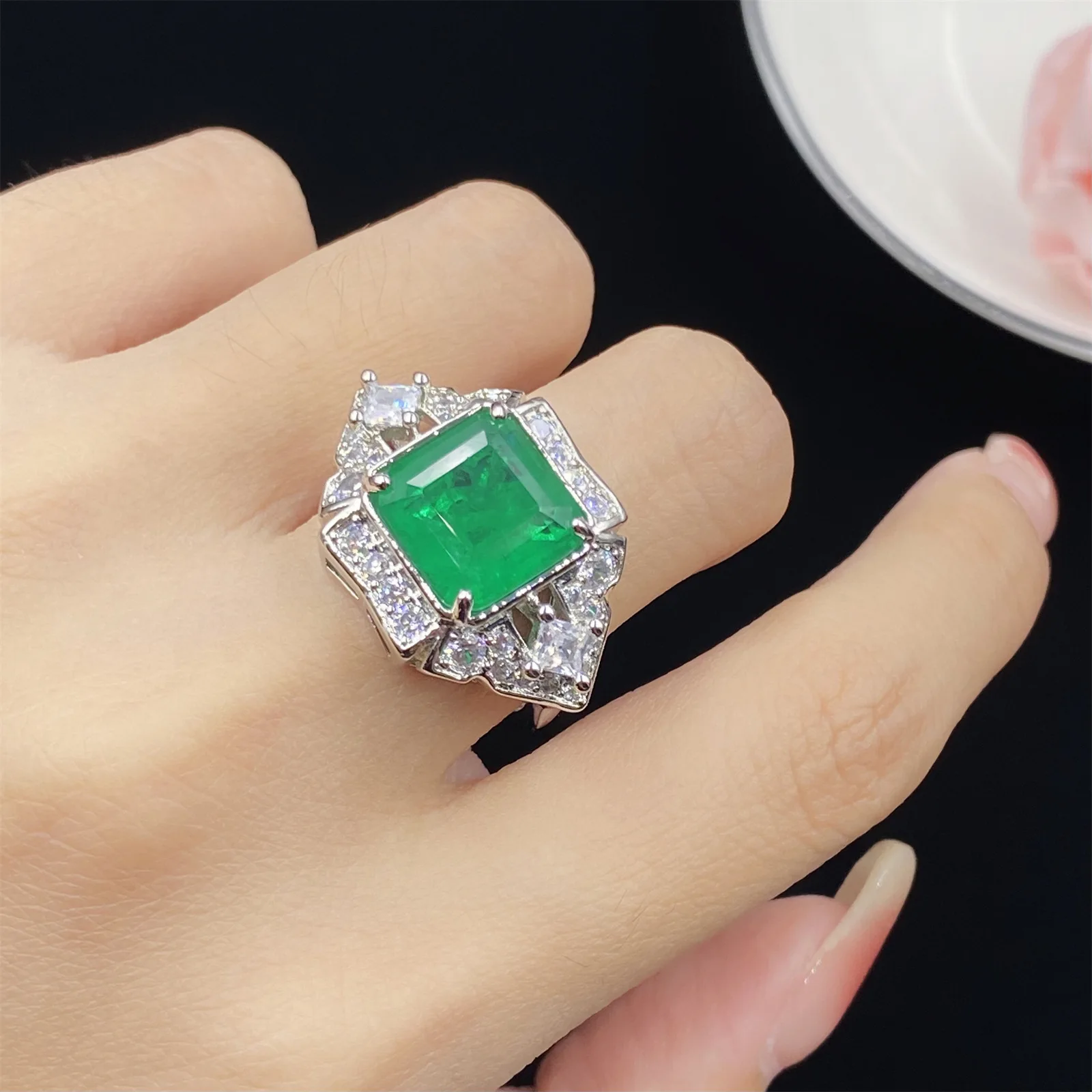 2023 Fashion Sterling 925 Silver Lab Emerald Jewelry Sets for Women Upscale Wedding Engagement Necklace/Earrings/Ring/Bracelet
