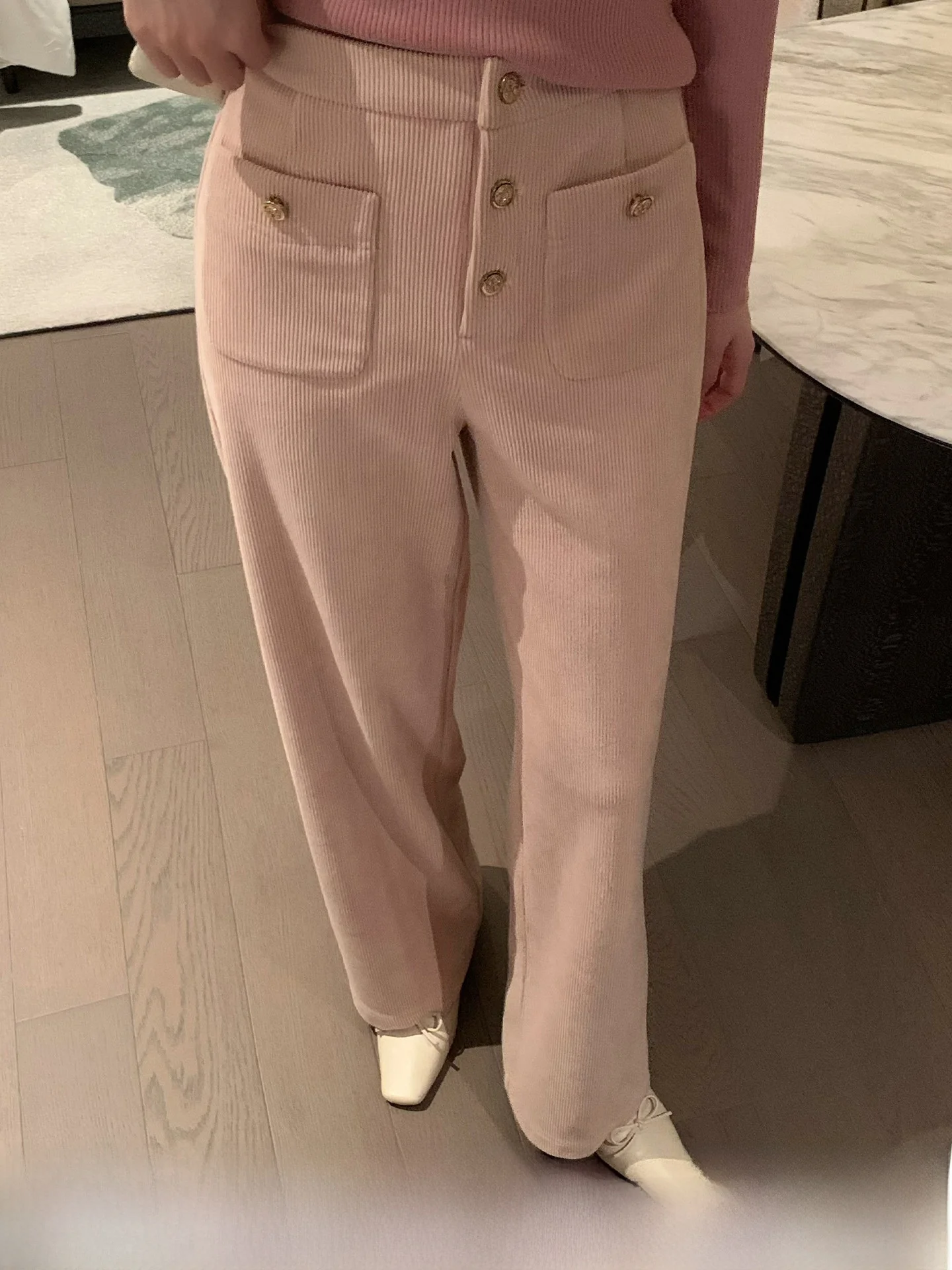 

Женские повседневные широкие брюки Kun Total Thiened с высокой талией, зимние модные прямые брюки, розовый цвет, полиэстер