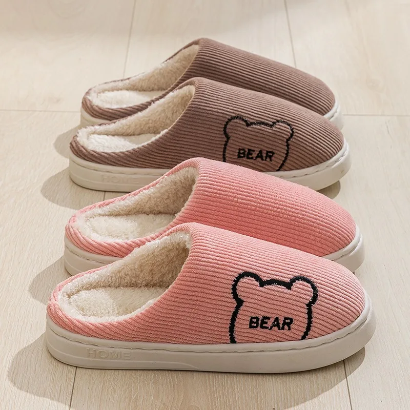 Winter Women's Slippers Indoor Cartoon Bear Cute Slipper For Men Bedroom Anti-slip Soft Sole Comfortable Cotton Homeshoes