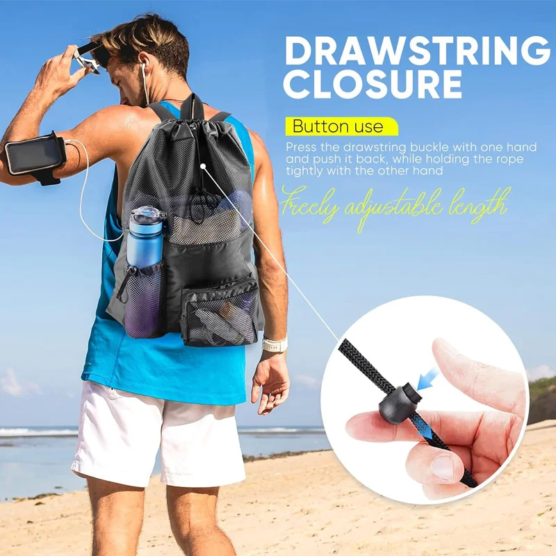 

Сетчатый рюкзак, сумка для плавания на шнурке, рюкзак с мокрым карманом, пляжные рюкзаки для хранения, удобные для занятий спортом на открытом воздухе