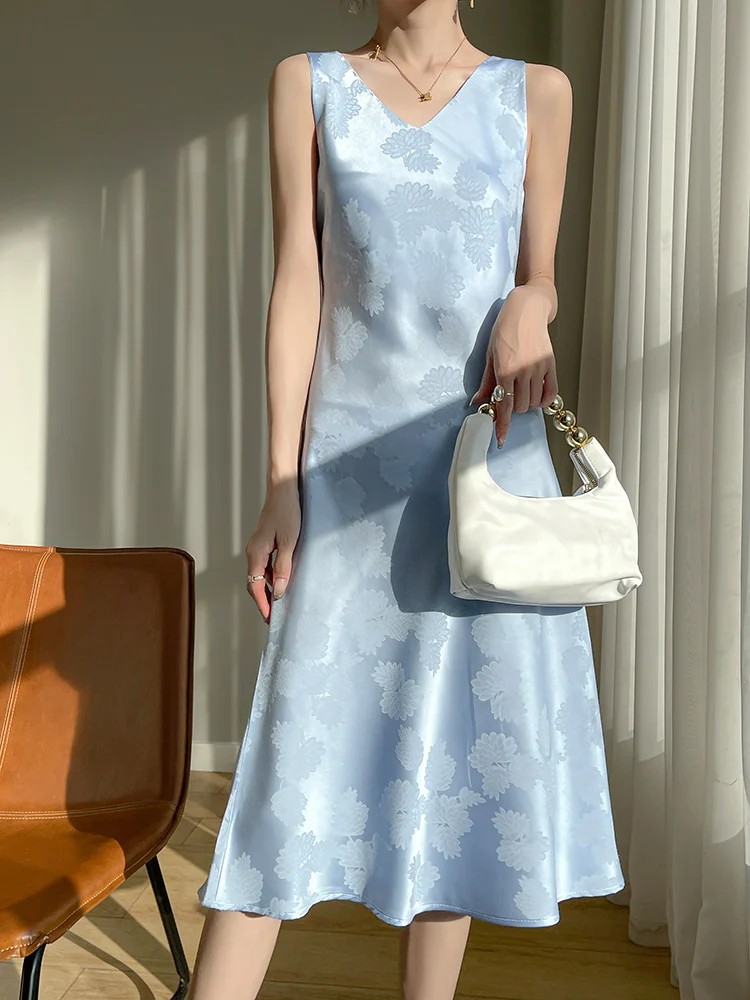 엘레 블라 아세테이트 새틴 랩 드 여성 슬림 미디 길이 드레스 패셔너블 여름 신상품 SY-85