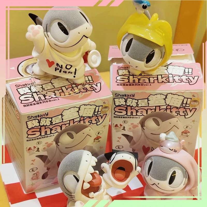 

New Original Sharkitty Ver1 Series Flocking Blind Box Kawaii Animal Figure Surprise Box Desk Decor Ornament Birthday Toys Gift