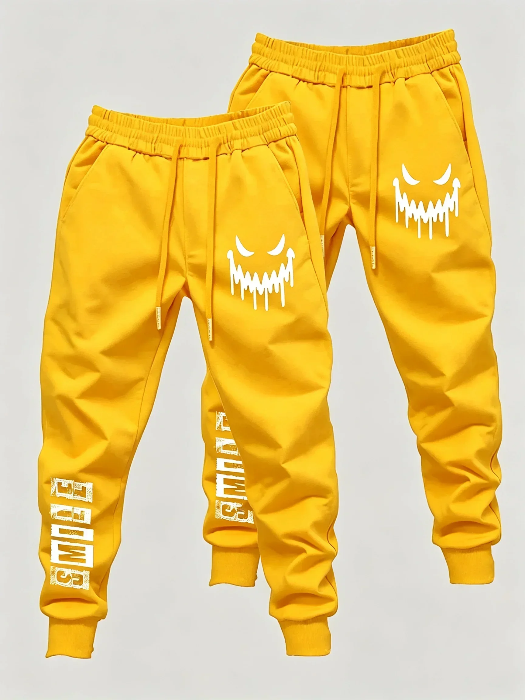 2er-Pack Herren-Freizeit-Jogginghosen mit gruseligem Dämonengesicht-Motiv, elastischem Bund, gerippten Bündchen an den Knöcheln, Streetwear, Lauf- und Fitnesshosen – Detail 8