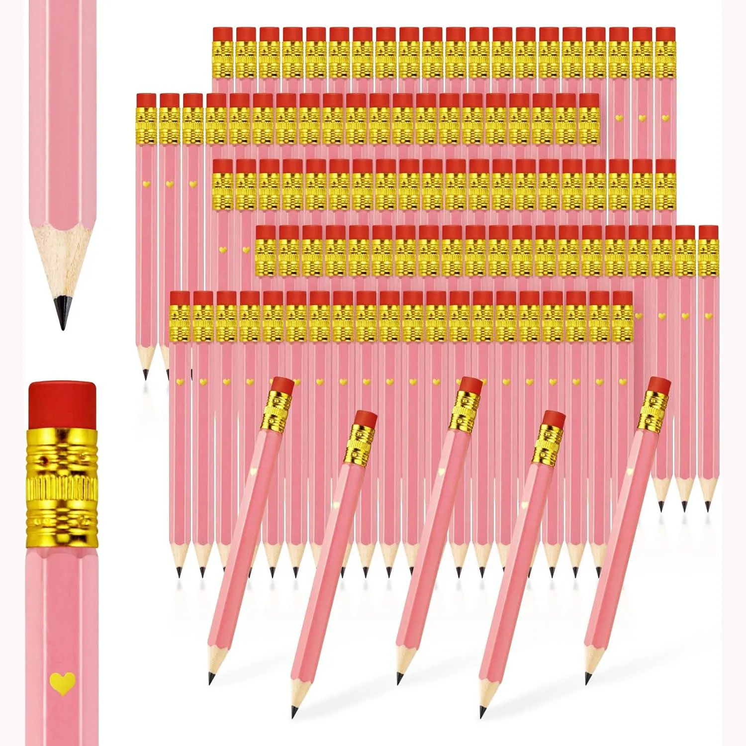 100 Pack Pink Golf Pencils Pre-Sharpened 4 Inch HB Hexagon Short for Wedding Baby Shower Golf School Office