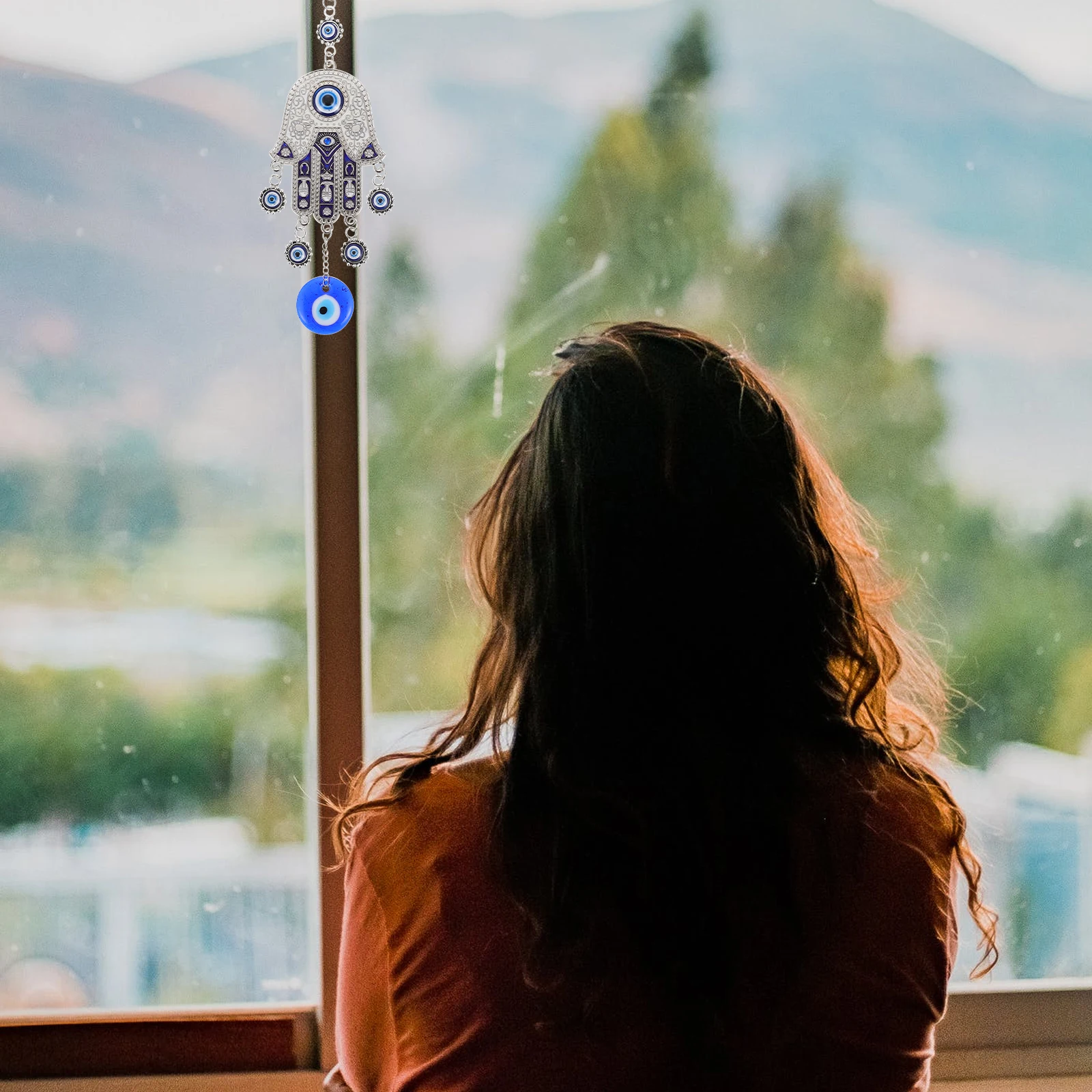 

Hand Pendant Evil Eye Alloy Glass Decorative Hanging Ornament For Car Wall Window Door Home Vehicle Decor