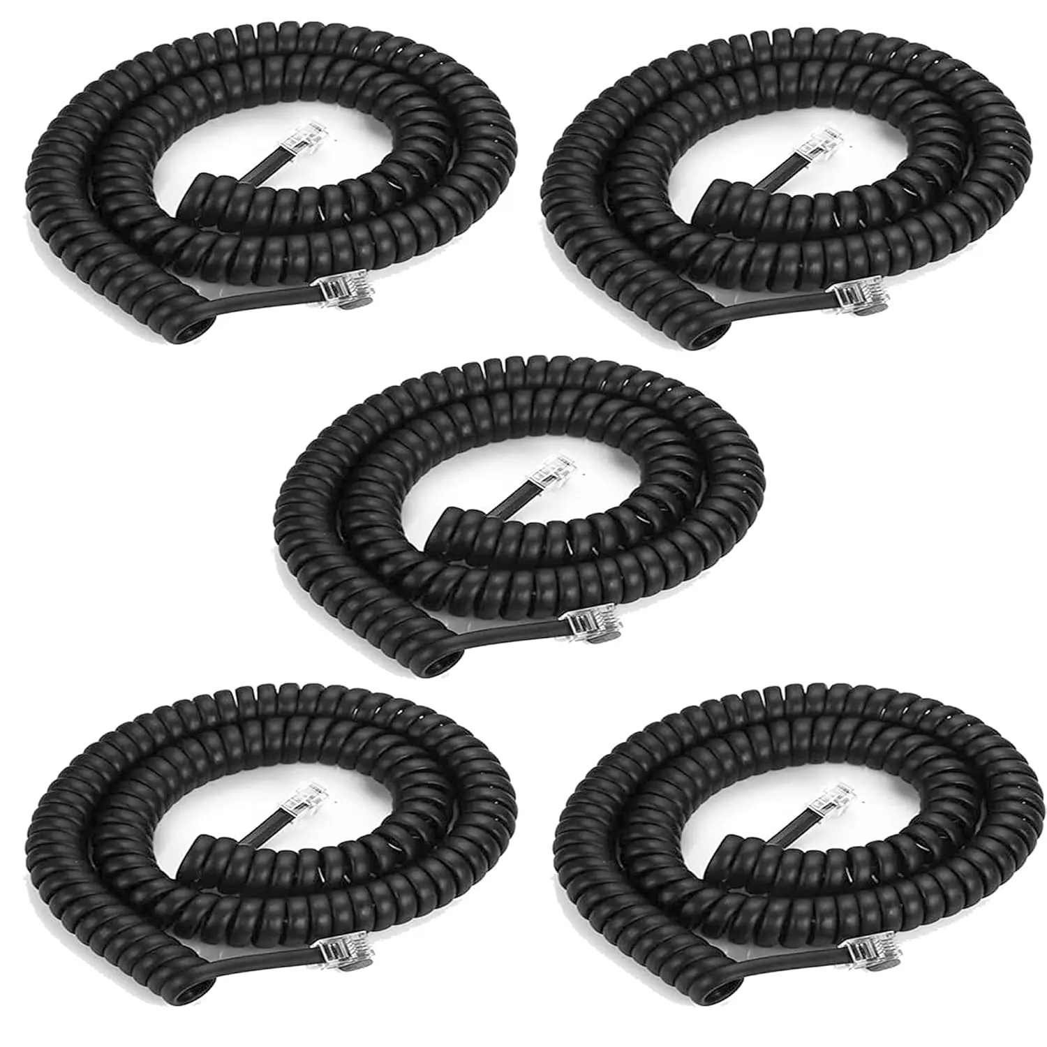 5-Pack RJ9 4P4C Telephone Handset Cords, 8Ft Uncoiled/1.4Ft Coiled, Black - High-Quality Copper Material