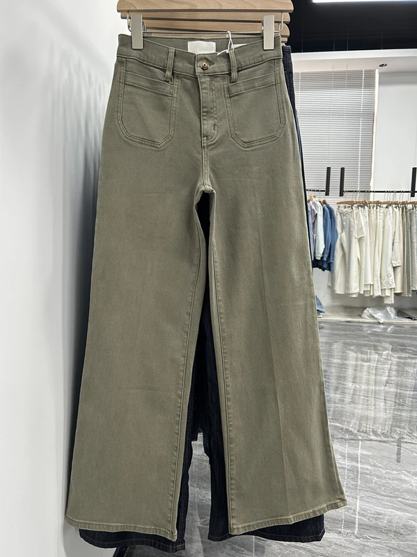 

Dave&di French Fashion Women's High Waist Soft Material Front Pocket Center Line Wide Leg Flared Denim Pants Women Mom Jeans2026