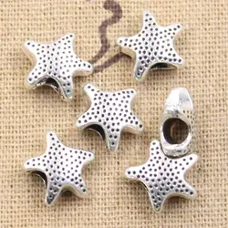 15pcs 13x7x12mm Starfish Star 4.5mm Big Hole Bead Charm Fits Antique Silver Color Charm Bracelets Wholesale DIY Making fit
