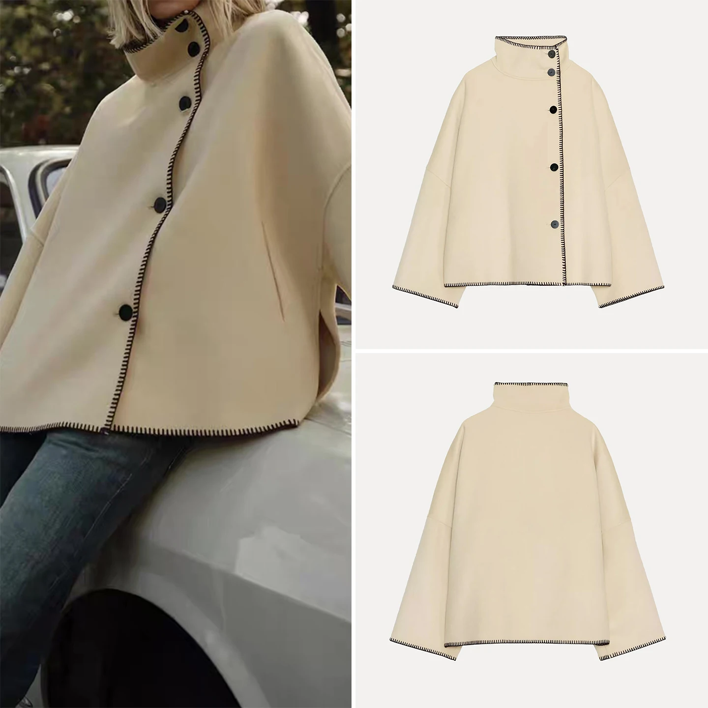

Autumn 2025 Women's Faion High Collar Long Sve Outerwear Personali Sweet Sle Casual Stand Fit Ladies Coat