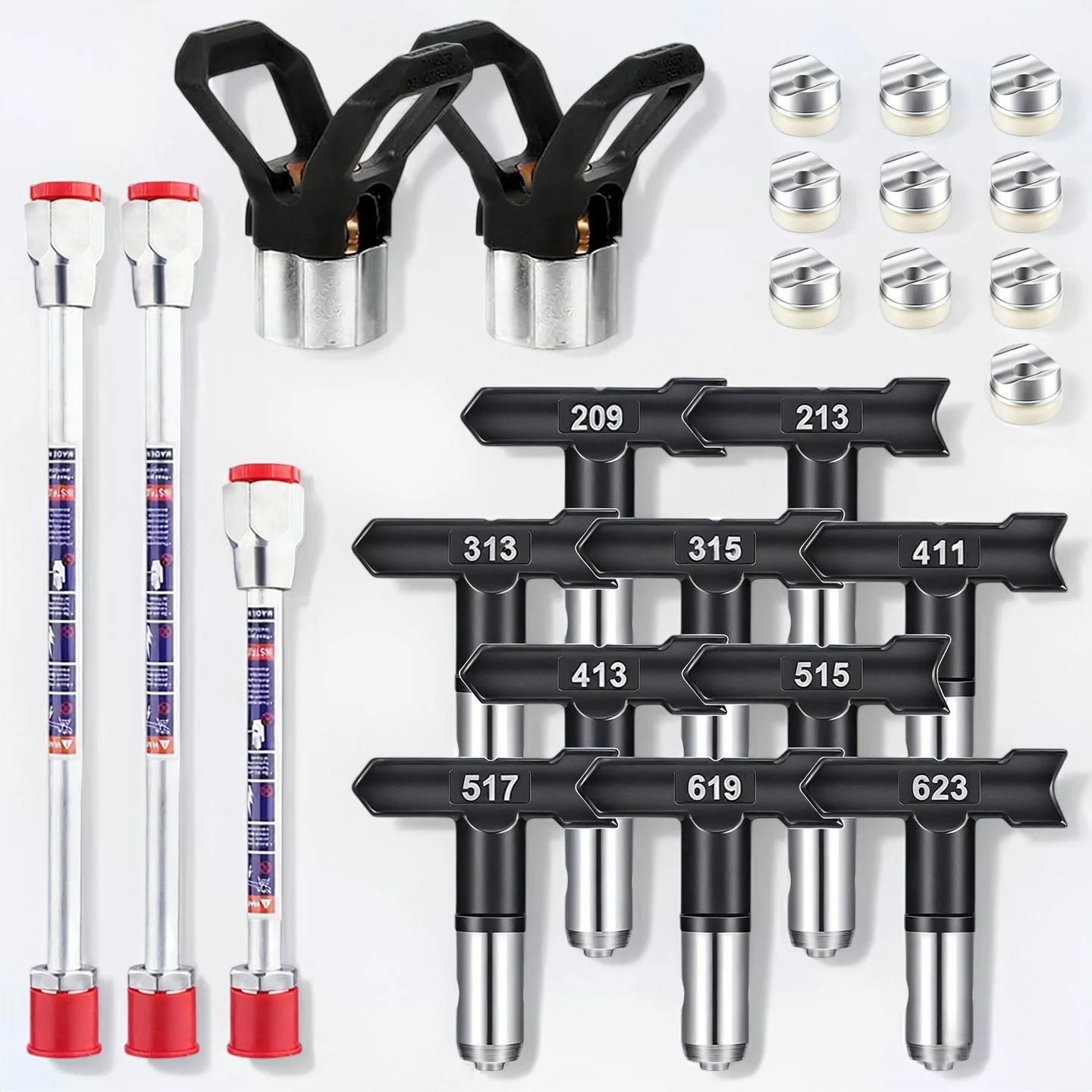 

15Pcs Airless Sprayer Repair Kit with 10 Nozzles, Guards & Extension Poles