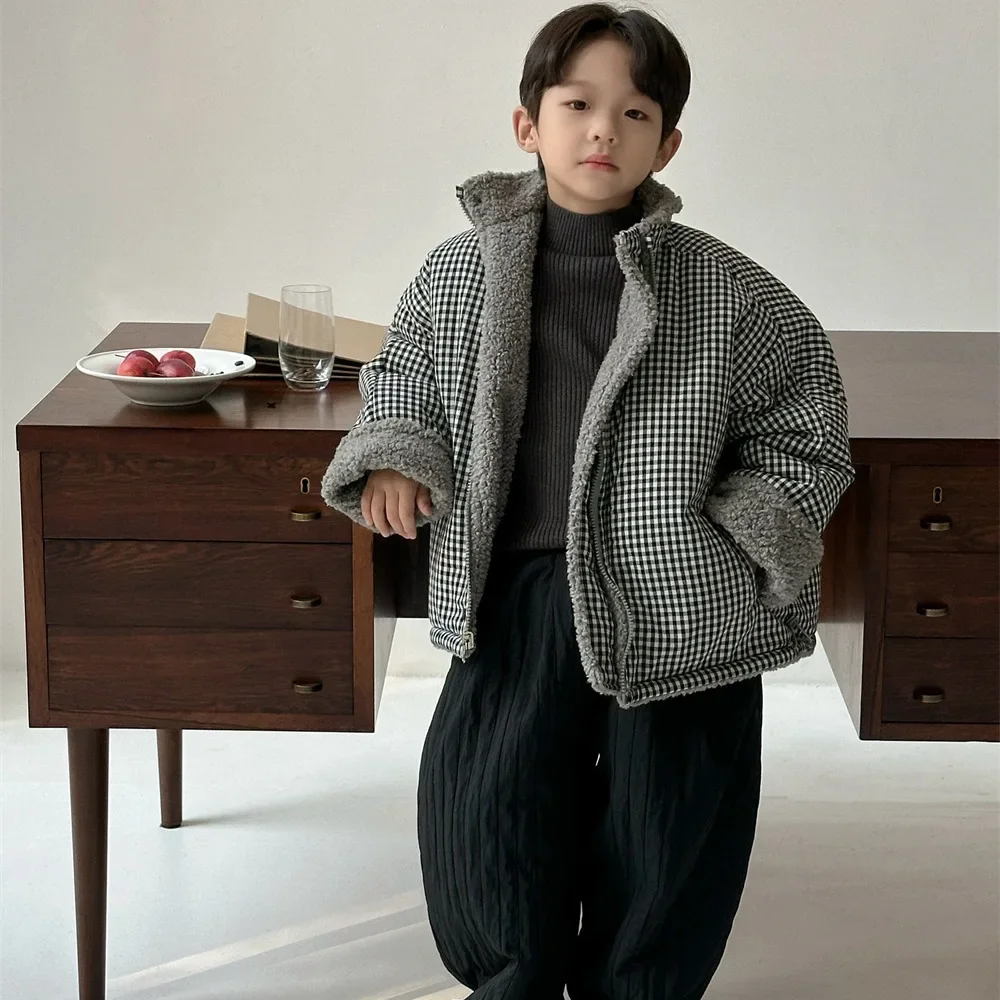 Boys' Clothing 2024 Winter New Korean Style Western-style Versatile Top for Boys Two Faced Outerwear Trend