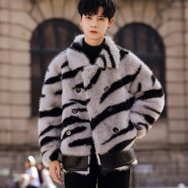 LUZHEN Mink Fur Winter Jacket Warm Thick Personalized Zebra-stripe Design Trendy Leather Patchwork Men Padded Coats 2024 LZ6575