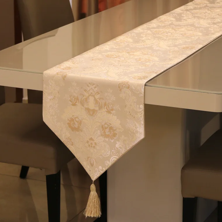 Luxury European Silver Jacquard Table Runner Embroidered Bed Banner Best Home Decoration