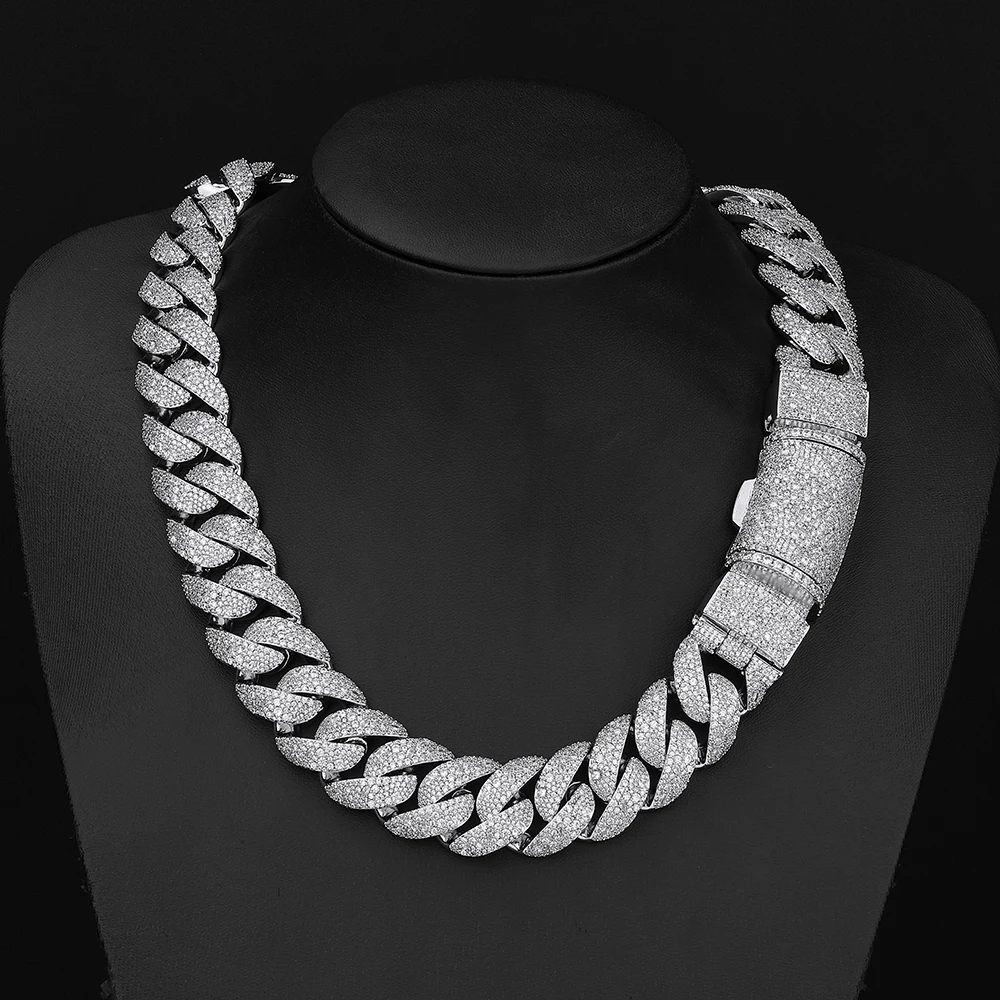 HHIOK 22mm Bling Iced Out Full Paved Irregular Zircon Cuban Link Necklace Bracelet Silver Plated Miami Hip Hop For Men Jewelry
