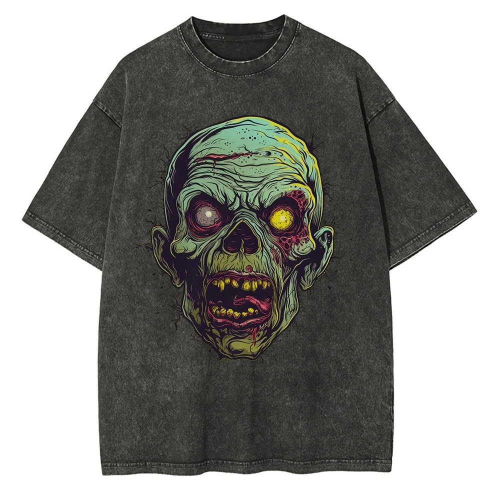 

Летняя футболка с рисунком Ghoul Zombie Head, тяжелая футболка из чистого хлопка, мужские и женские топы в старом стиле, повседневная футболка большого размера в стиле ретро