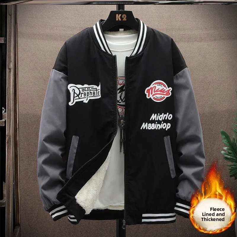 

Men's Autumn Winter Fce Lined Thiened Baseball Jaet Loose Cotton Coat Sli And Haome ort Length Ball Game Sle