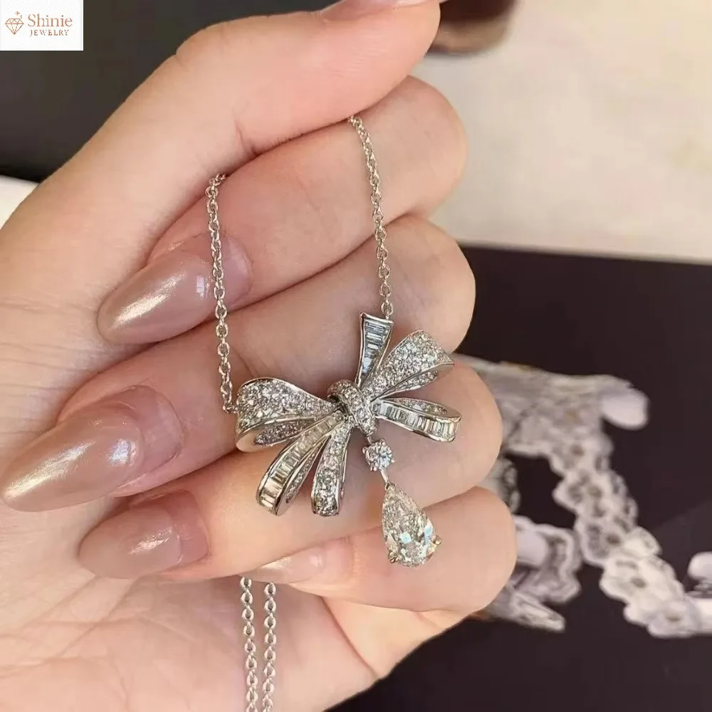 

Роскошное французское модное женское ожерелье с бантом из серебра 925 пробы, высокое качество, муассанит, сверкающий, очаровательный, подарки для вечеринки, не выцветает