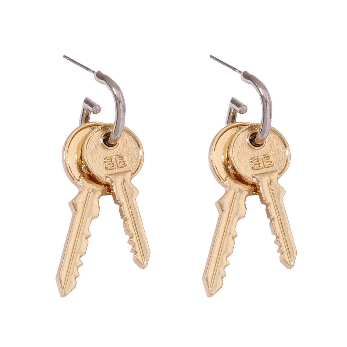 Unique ZA Metal Key Dangle Earrings for Women Punk Alloy Double Key-shape Pendant Earring Wholesale Jewelry