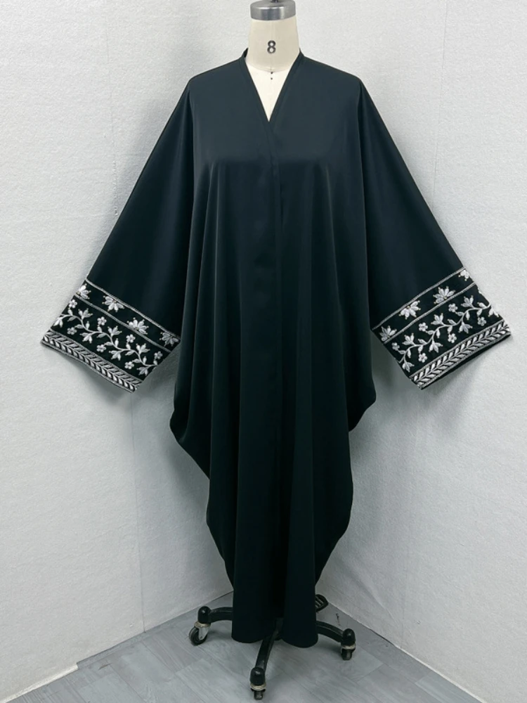 Bordado manga morcego muçulmano abaya para mulheres vestido eid marrocos ramadan preto abayas kaftan islam cardigan dubai árabe longo robe