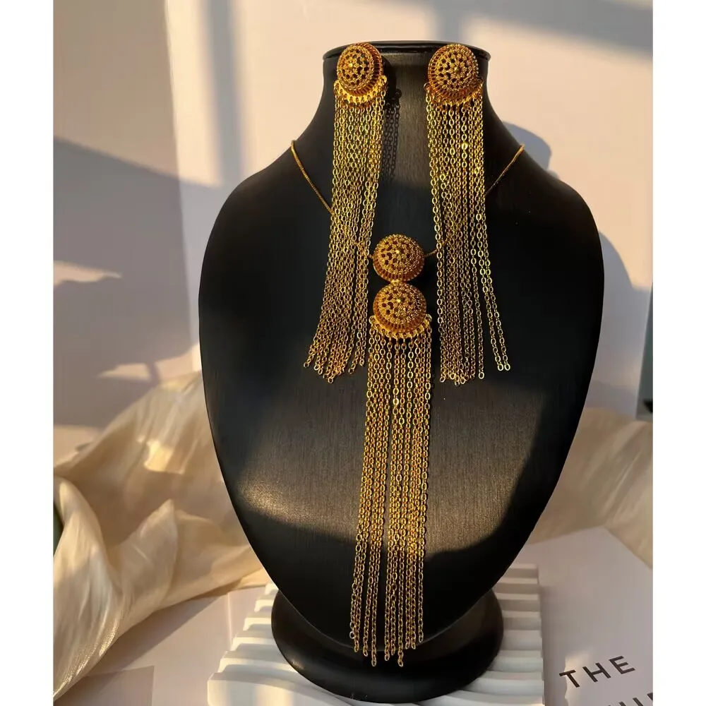 Dubai Middle East New 24K Gold Plated Necklace Earrings for Romantic Wedding Parties for Women, Jewelry Set for Mothers YY10551