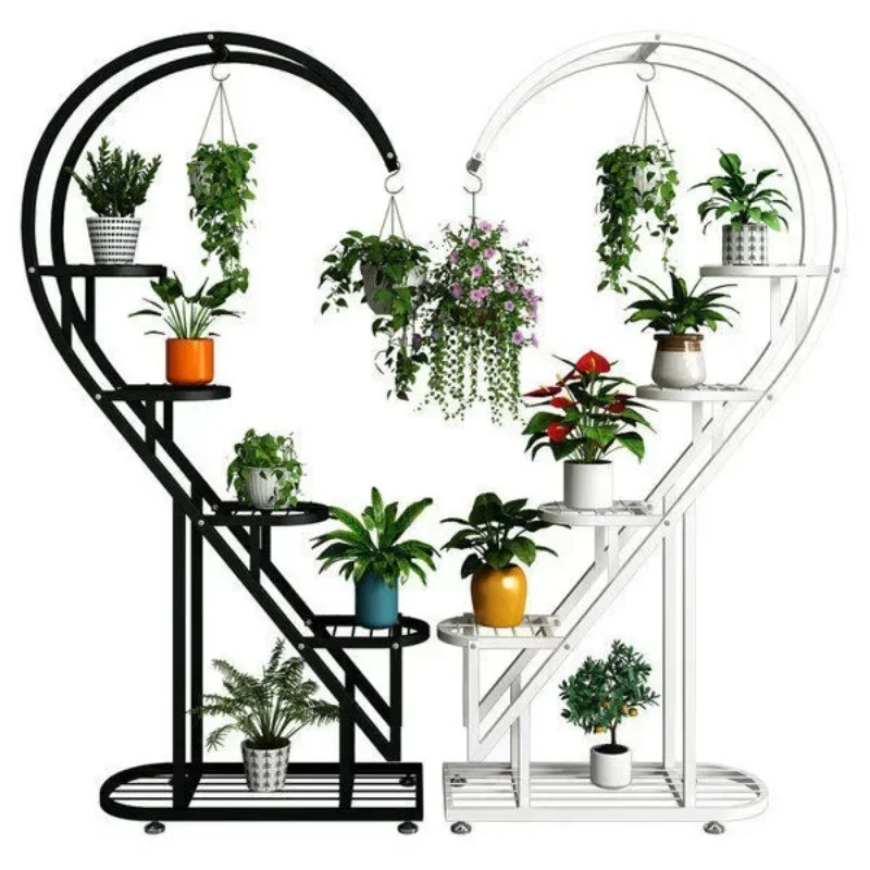 

Flower Stand Multi-Layer Balcony Jardiniere Living Room Floor Shelf Decoration Heart-shaped Iron Interior