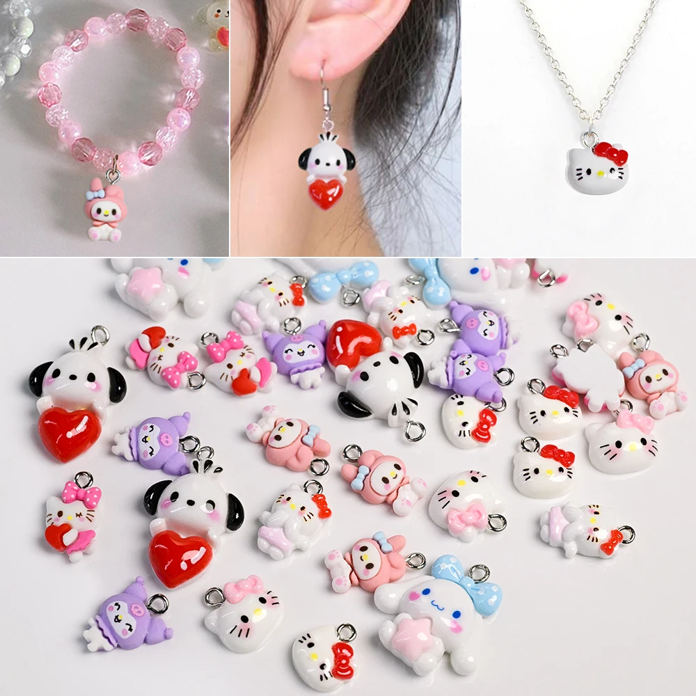 จี้ตกแต่งเล็บลายการ์ตูนเฮลโลคิตตี้น่ารัก 30 ชิ้น แบบผสม วัสดุเรซิ่น สำหรับตกแต่งเล็บ DIY รูปวงกลม ชิ้นส่วน KT