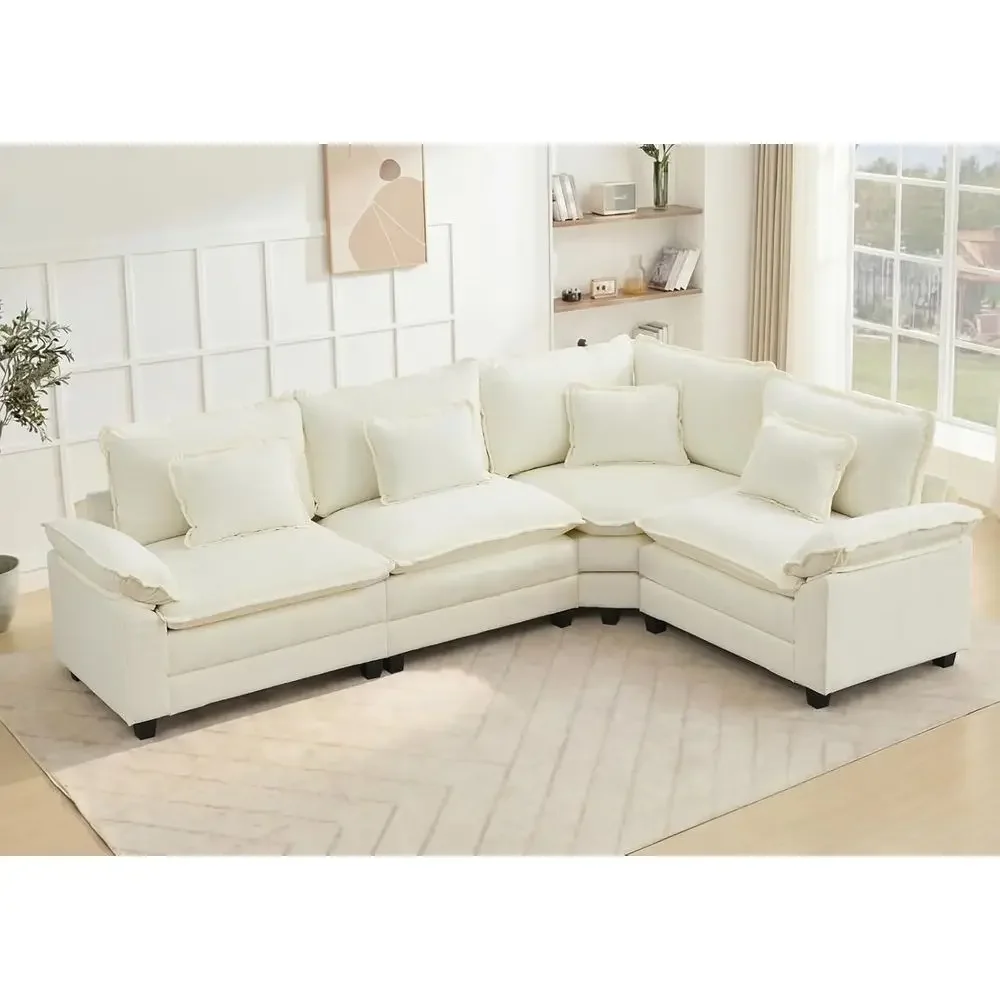 

Large 4-Person Beige L-Shaped Sectional Sofa Set with Pillows