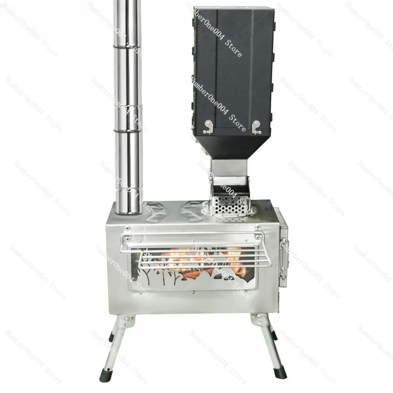 

For Portable Windproof Outdoor Pellet Fire Wood Heater with Burner Stove Bin for Camping Tent