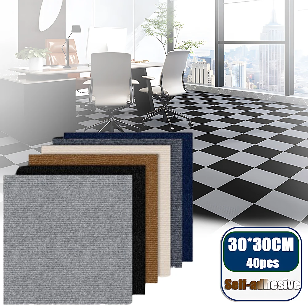 40PCS Self-adhesive Carpet Square 30x30cm Peel Stick Removable Sticker Floor Mats for DIY Home Furnishing Tiles Hallway Indoor