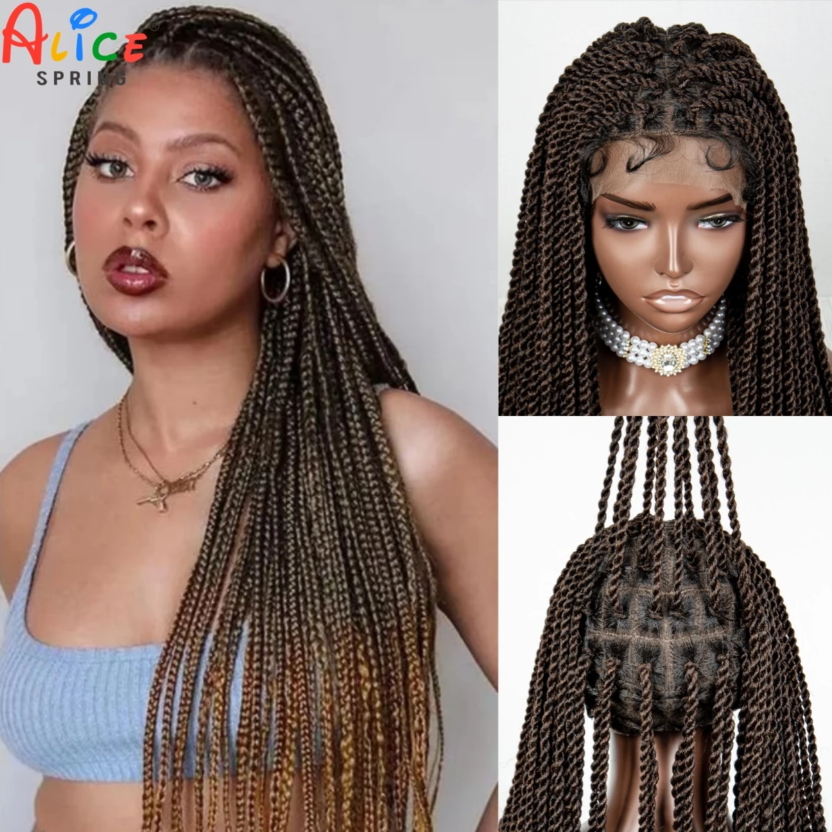 40 Inches Long Straight Synthetic Full Lace Braided Wigs Crochet Braiding Wig with Baby Hair for Black Women Colored Braded Wigs