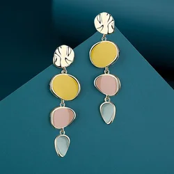 Korean Simple Exquisite Disc Round Earrings Fashion Temperament Enamel Color Contrasting Geometric Clip on Earrings No Piercing
